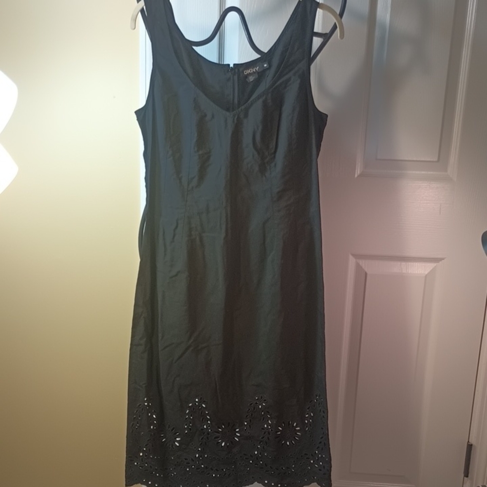 Black Sleeveless Dress with Eyelet Hem